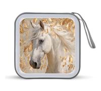 Jubonexis White Horse Gold Leaves Fantasy Art CD Case DVD Storage Case Portable