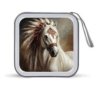 Jubonexis White Horse Indian Feather Headdress CD Case DVD Storage Case Portable