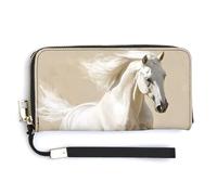 Jubonexis White Horse PU Leather Clutch Long Bifold Wallet, Coin Purse Credit Pass Case, Durable Card-Holder Money Storage for Women Men