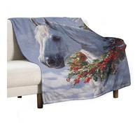 Jubonexis White Horse with Winter Holly Red Berries Wreath Anti Pilling Throw Blankets Cozy Durable Blanket for Bedroom Living Rooms Couch Sofa Bed 50"x60"