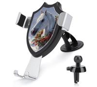 Jubonexis White Horse with Winter Holly Red Berries Wreath Car Phone Holder Mount Triangle Clip Base Air Vent Cell Phone Car Mount Automotive Accessories for 4-6 Inches Cell Smartphones