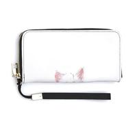 Jubonexis White Kitten with Giant Pink Bow PU Leather Clutch Long Bifold Wallet, Coin Purse Credit Pass Case, Durable Card-Holder Money Storage for Women Men