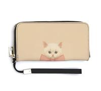 Jubonexis White Kitten with Giant Pink Bow Vintage PU Leather Clutch Long Bifold Wallet, Coin Purse Credit Pass Case, Durable Card-Holder Money Storage for Women Men