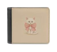 Jubonexis White Kitten with Giant Pink Bow Vintage Soft PU Leather Bifold Wallet, Coin Purse Credit Pass Case, Durable Card-Holder Slim Billfold for Men Woman Money Storage