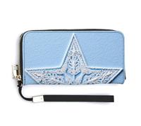 Jubonexis White Lace of A Star On Blue PU Leather Clutch Long Bifold Wallet, Coin Purse Credit Pass Case, Durable Card-Holder Money Storage for Women Men