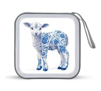 Jubonexis White Lamb Blue Chinoiserie Patterns CD Case DVD Storage Case Portable for Car Home Travel