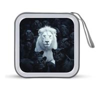 Jubonexis White Lion Alone Among Sea of Panthers CD Case DVD Storage Case Portable for Car Home Travel