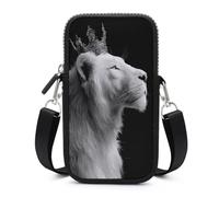 Jubonexis White Lion Wearing A Crown Crossbody Mobile Phone Bag Smartphone Bag With Adjustable Strap