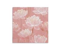 Jubonexis White Lotus Flowers Leaves on Rose Gold Canvas Wall Art Poster Painting Aesthetic Picture for Living Room Farmhouse Decor 16x16inch(40x40cm)