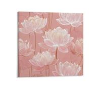 Jubonexis White Lotus Flowers Leaves on Rose Gold Canvas Wall Art Poster Painting Aesthetic Picture for Living Room Farmhouse Decor 16x16inch(40x40cm)
