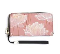 Jubonexis White Lotus Flowers Leaves on Rose Gold PU Leather Clutch Long Bifold Wallet, Coin Purse Credit Pass Case, Durable Card-Holder Money Storage for Women Men