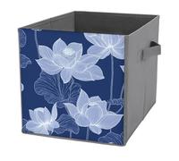 Jubonexis White Lotus Flowers on Indigo Cube Storage Bins Storage Cubes Foldable Decorative Fabric Storage Baskets Home Organizers with Handles for Shelves,Closet, 27x27 CM