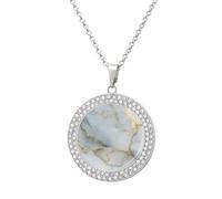 Jubonexis White Marble Texture Gold Foil Veins Round Pendant Necklace Silver Jewelry for Women