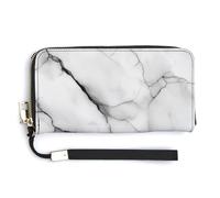 Jubonexis White Marble with Subtle Black Lines PU Leather Clutch Long Bifold Wallet, Coin Purse Credit Pass Case, Durable Card-Holder Money Storage for Women Men