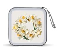 Jubonexis White Narcissus Wreath CD Case DVD Storage Case Portable for Car Home Travel