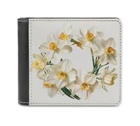 Jubonexis White Narcissus Wreath Soft PU Leather Bifold Wallet, Coin Purse Credit Pass Case, Durable Card-Holder Slim Billfold for Men Woman Money Storage