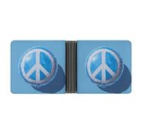 Jubonexis White Peace Sign on A Blue Balloon Soft PU Leather Bifold Wallet, Coin Purse Credit Pass Case, Durable Card-Holder Slim Billfold for Men Woman Money Storage