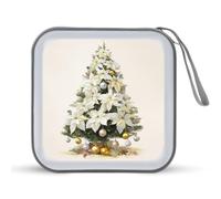 Jubonexis White Poinsettia Flowers Christmas Tree CD Case DVD Storage Case Portable