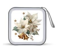 Jubonexis White Poinsettia Flowers Golden Bells CD Case DVD Storage Case Portable
