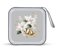 Jubonexis White Poinsettias Holly Leaves Golden Bells CD Case DVD Storage Case Portable for Car Home Travel
