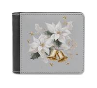 Jubonexis White Poinsettias Holly Leaves Golden Bells Soft PU Leather Bifold Wallet, Coin Purse Credit Pass Case, Durable Card-Holder Slim Billfold for Men Woman Money Storage