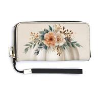 Jubonexis White Pumpkin with A Fall Floral PU Leather Clutch Long Bifold Wallet, Coin Purse Credit Pass Case, Durable Card-Holder Money Storage for Women Men