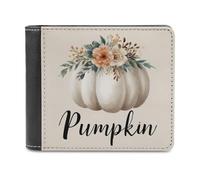 Jubonexis White Pumpkin with A Fall Floral Soft PU Leather Bifold Wallet, Coin Purse Credit Pass Case, Durable Card-Holder Slim Billfold for Men Woman Money Storage