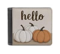 Jubonexis White Pumpkins Simple Word Hello Soft PU Leather Bifold Wallet, Coin Purse Credit Pass Case, Durable Card-Holder Slim Billfold for Men Woman Money Storage