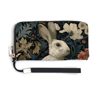 Jubonexis White Rabbit Floral Flower Print PU Leather Clutch Long Bifold Wallet, Coin Purse Credit Pass Case, Durable Card-Holder Money Storage for Women Men