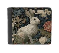 Jubonexis White Rabbit Floral Flower Print Soft PU Leather Bifold Wallet, Coin Purse Credit Pass Case, Durable Card-Holder Slim Billfold for Men Woman Money Storage