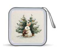 Jubonexis White Rabbit Holding Pine Cone Watercolor CD Case DVD Storage Case Portable for Car Home Travel