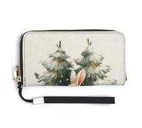 Jubonexis White Rabbit Holding Pine Cone Watercolor PU Leather Clutch Long Bifold Wallet, Coin Purse Credit Pass Case, Durable Card-Holder Money Storage for Women Men
