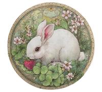 Jubonexis White Rabbit Nibbling A Strawberry Clover Large Round Carpet Area Rug Mat Modern Non Slip Circular Rugs 36inch(90cm)