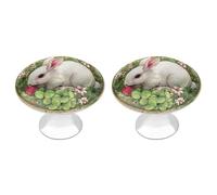 Jubonexis White Rabbit Nibbling A Strawberry Clover Round Drawer Cabinet Knobs Handles with Screws,2 Pcs, Drawer Dresser Knob Pulls Decor for Wardrobe Cupboard Home Office Kitchen
