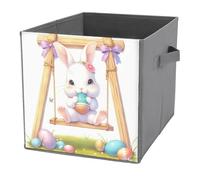 Jubonexis White Rabbit on Wooden Swing Cube Storage Bins Storage Cubes Foldable Decorative Fabric Storage Baskets Home Organizers with Handles for Shelves,Closet, 27x27 CM