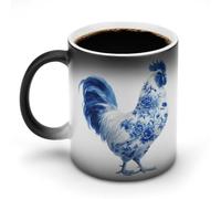 Jubonexis White Rooster Blue Chinoiserie Pattern Color Changing Mugs Heat Changing Ceramic Coffee Mug Novelty Funny Tea Water Cup 11OZ