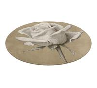 Jubonexis White Rose Drawn in Pencil Large Round Carpet Area Rug Mat Modern Non Slip Circular Rugs 36inch(90cm)