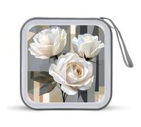 Jubonexis White Roses Geometric CD Case DVD Storage Case Portable