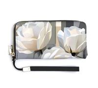 Jubonexis White Roses Geometric PU Leather Clutch Long Bifold Wallet, Coin Purse Credit Pass Case, Durable Card-Holder Money Storage for Women Men