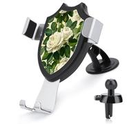 Jubonexis White Roses with Green Leaves Car Phone Holder Mount Triangle Clip Base Air Vent Cell Phone Car Mount Automotive Accessories for 4-6 Inches Cell Smartphones