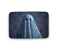 Jubonexis White Sheet Ghost in Blue Floral Fabric Bathroom Door Rug Mat, Extra Soft Coral Velvet Floor Mat, Rapid Water Absorption Non Slip Comfortable Bath Rugs Mats 15.7"x23.6"