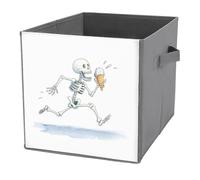 Jubonexis White Skeleton Holding Ice Cream Cone Cube Storage Bins Storage Cubes Foldable Decorative Fabric Storage Baskets Home Organizers with Handles for Shelves,Closet, 27x27 CM