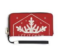 Jubonexis White Snowflake LET IT Snow PU Leather Clutch Long Bifold Wallet, Coin Purse Credit Pass Case, Durable Card-Holder Money Storage for Women Men
