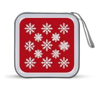 Jubonexis White Snowflakes on Red CD Case DVD Storage Case Portable for Car Home Travel