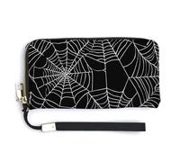 Jubonexis White Spider Web on Black PU Leather Clutch Long Bifold Wallet, Coin Purse Credit Pass Case, Durable Card-Holder Money Storage for Women Men