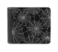 Jubonexis White Spider Web on Black Soft PU Leather Bifold Wallet, Coin Purse Credit Pass Case, Durable Card-Holder Slim Billfold for Men Woman Money Storage