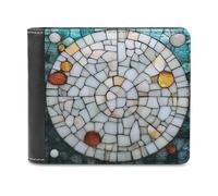 Jubonexis White Stained Glass Circular Mosaic Soft PU Leather Bifold Wallet, Coin Purse Credit Pass Case, Durable Card-Holder Slim Billfold for Men Woman Money Storage