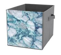 Jubonexis White Teal Blue Luxury Marble Cube Storage Bins Storage Cubes Foldable Decorative Fabric Storage Baskets Home Organizers with Handles for Shelves,Closet, 27x27 CM