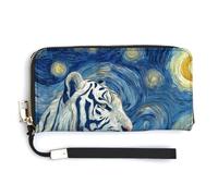 Jubonexis White Tiger in Bold Swirling Style PU Leather Clutch Long Bifold Wallet, Coin Purse Credit Pass Case, Durable Card-Holder Money Storage for Women Men