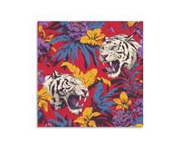 Jubonexis White Tigers Banana Leaves Tropical Plants Canvas Wall Art Poster Painting Aesthetic Picture for Living Room Farmhouse Decor Unframed 16x16inch(40x40cm)